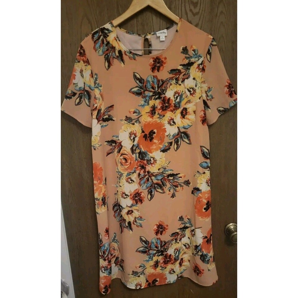 Emberley Womens Peach Floral Shift Dress Size Large